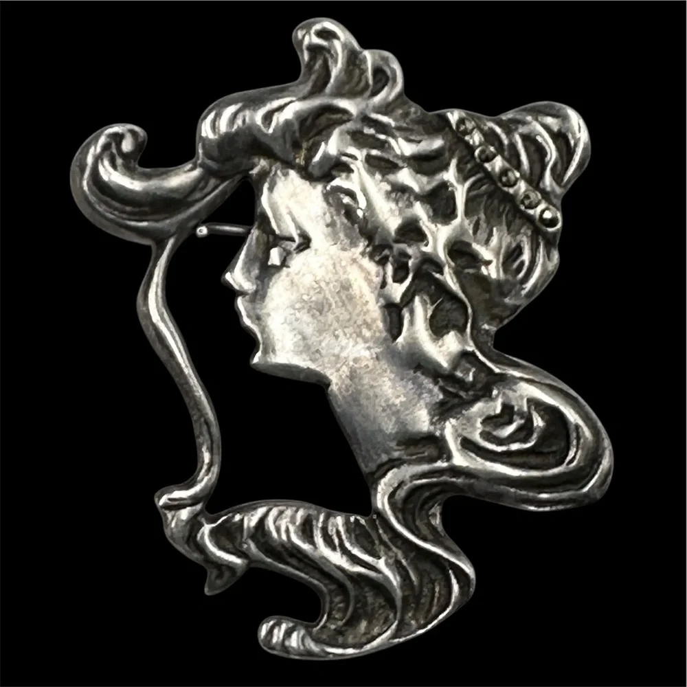 Sterling Silver Vintage Victorian Revival Art Nouveau Style Brooch Pin